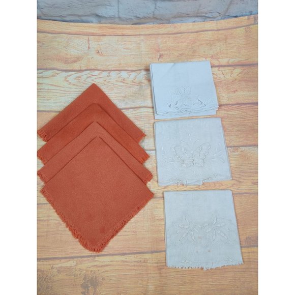 Vintage table linens napkins embroidered crafters lot white rust solid stained - Picture 1 of 6